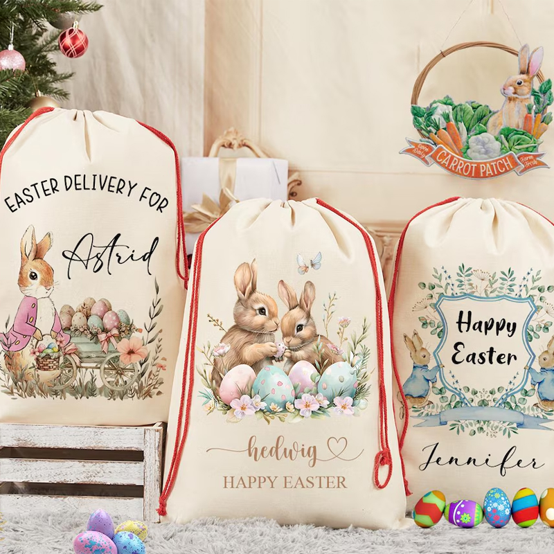 Party Games Easter Egg - Personalisierte Oster-Geschenktasche mit Namen, Hasen-Motiv, für