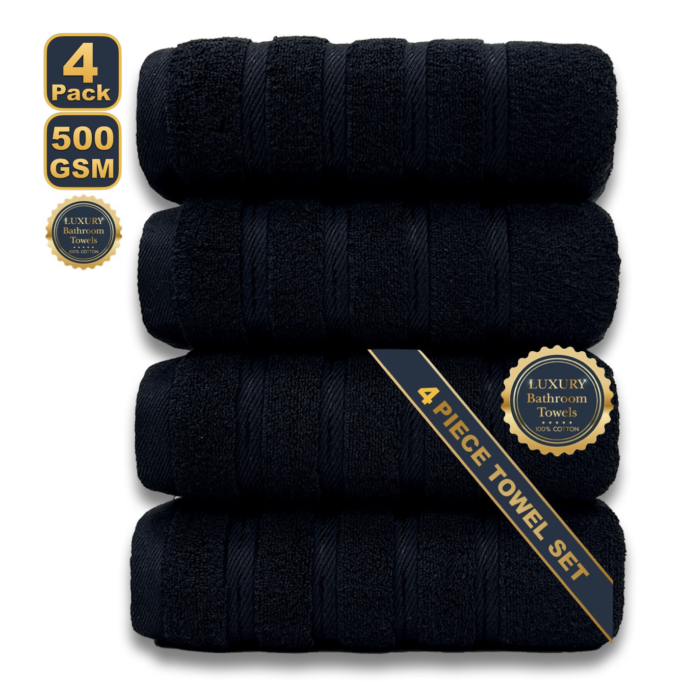 Washer Toss Set - Schwarzes 4-teiliges XXL-Badetuch-Set aus 100 %