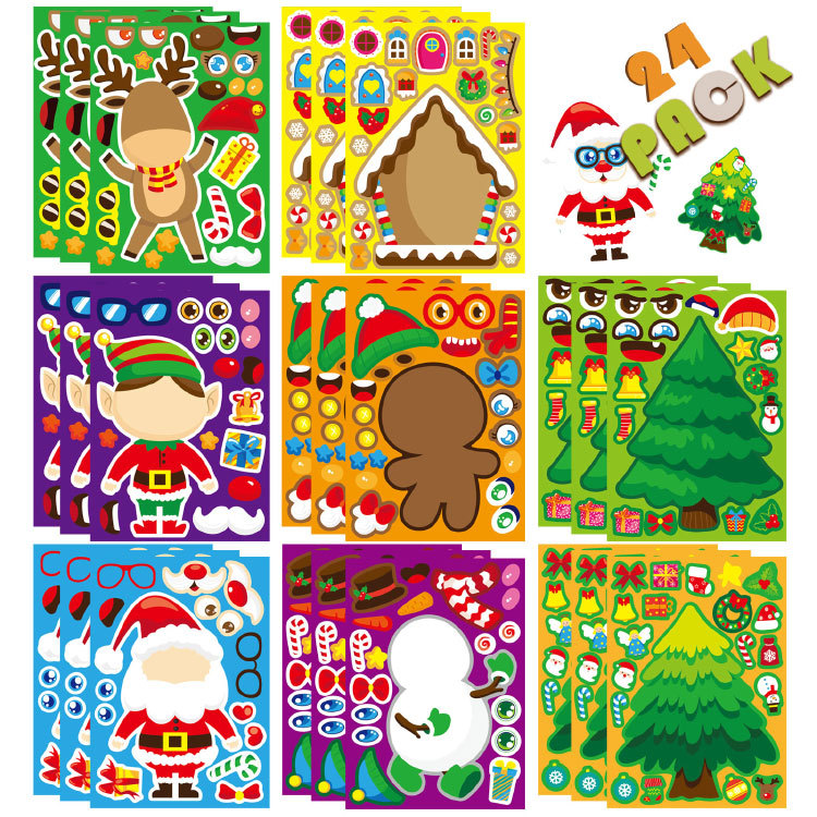 Party Games Instagram - Kawaii Weihnachts-Puzzle-Aufkleber Cartoon Weihnachtsmann DIY Gesichter-Zusammenbau-Spiele