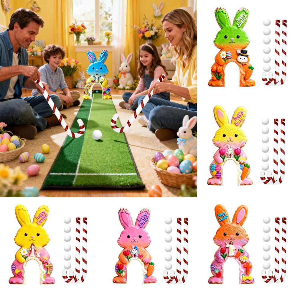 Party Games Easter For Family - Familien-Golfspiel Osterhase Mini-Golfset mit Zuckerstangen-Putter-Bällen Indoor-Familien-Feiertagsparty-Spielzeug